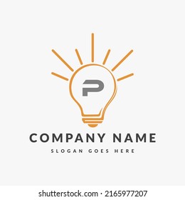 Letter P Electric Logo, Letter P With Light Bulb Vector Template. 