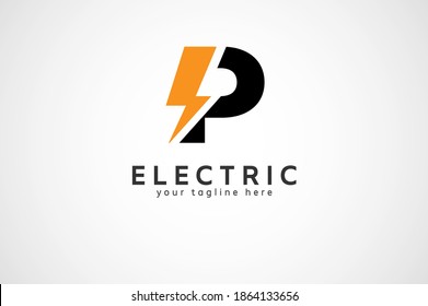 Letter P Electric Logo, letter P and lightning bolt combination , tunder bolt design logo template, vector illustration