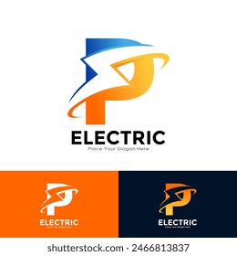 Letter P Electric Logo vector design. Suitable for initial Lightning Bolt,  corporate, technology, and poster illustration symbol