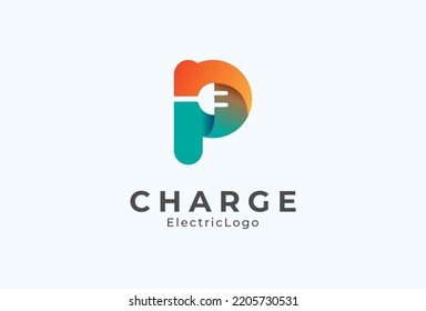 Letter P Electric Plug Logo, Letter P and Plug combination with gradient colour, flat design logo template, vector illustration