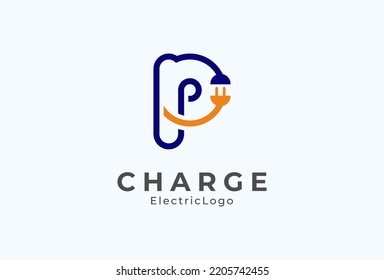 Letter P Electric Plug Logo, Letter P and Plug combination, flat design logo template element, vector illustration