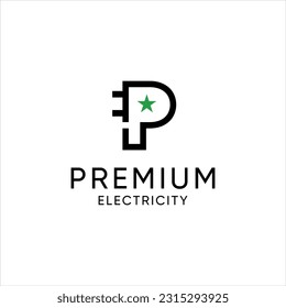 Letter P Electric Plug-Logo, Letter P und Plug-Kombination mit flachem Design-Logo-Element, Vektorgrafik