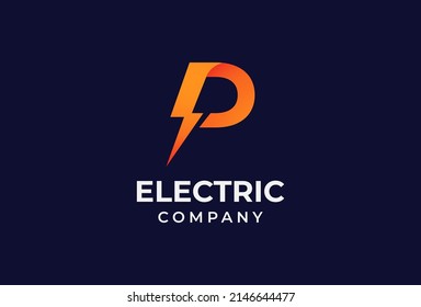 Letter P Electric Thunder Bolt Logo Design Vector Illustration