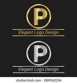 Letter P Elegant Logo. Elegant Logo Design. Silver Gold Logo Design. Luxury Design. Royal Design.