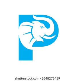 Letter P Elephant Logo Design. Minimal Elephant Symbol Vector Template