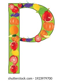 Letter P english from fruit on white background is insulated