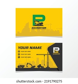 Letter P excavator logo with business card for your identity brand