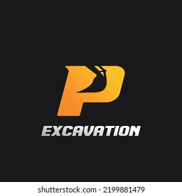 Letter P excavator logo concept template vector.