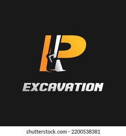 Letter P excavator logo concept template vector.