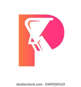 Letter P Excavator Logo for Construction Company. Excavator Machine Symbol