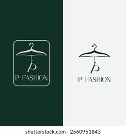 Letter P fashion logo, Hanging letter P vector Icon, boutique logo design. Initial capital P letter hanger icon
