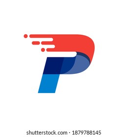 Logo de movimiento de velocidad rápida de la letra P. Fuente oblicua con línea roja para etiquetas de ropa deportiva, afiche de entrega, identidad de carreras, tarjetas de taxi, etc.