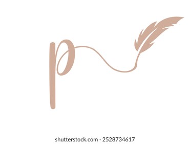 Plantilla de Vector de diseño de logotipo de pluma de letra P. Símbolo de plumas