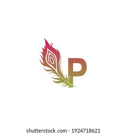 Letter P with feather logo icon design vector illustration