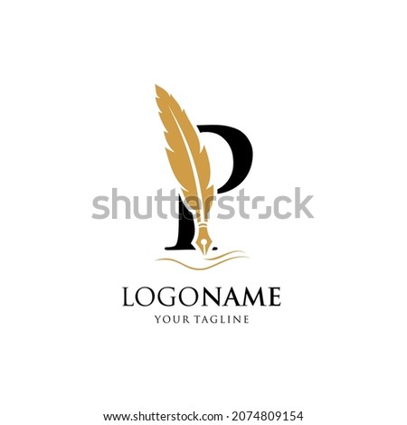 Letter P Feather Pen Logo Design Vector Icon Graphic Emblem Illustration Background Template