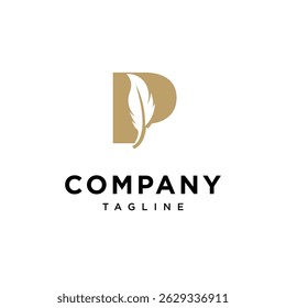 Letter P Feather Write Logo Icon Vector