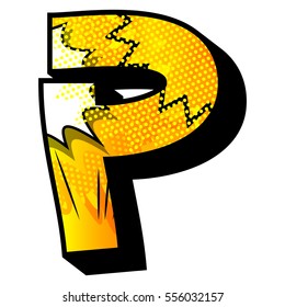 Letter P filled with comic book explosion, background.