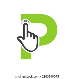 Letter P Finger Click Logo Vector Template Concept For Technology Symbol
