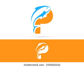 Letter P fish logo design. Vector combination of animals and letter