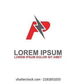 Letter P and Flash Icon. Letters logo design template.