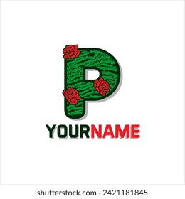 Letter P with floral ornament. Vector template for your application or corporate identity.