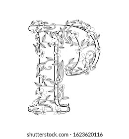 Letter P floral sketch over white background