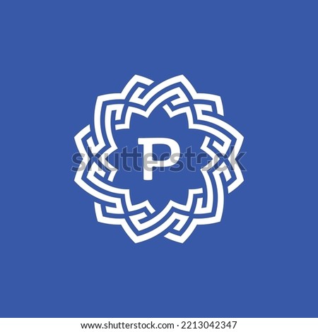 letter P floral technology emblem logo. modern and sophisticated circle emblem
