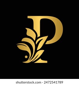 letter P flower alphabet. Beautiful capital letters with shadow