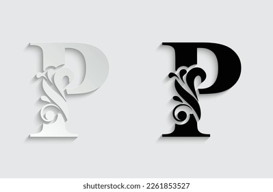 letter P. flower  letters. Vintage ornament initial Alphabet. Logo vector 
