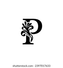 letter P. flower letters. Vintage ornament initial Alphabet. Logo vector	