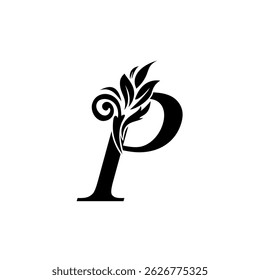 A letra P e o logotipo da flor são adequados para os projetos do logotipo da empresa, vestidos de noiva, decorações, maquiagem, jardineiros, lojas de flores, floristas, arranjos de flores