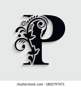 letter P flower  ornament. Vector logo. Monogram alphabet. Beautiful floral capital letters
