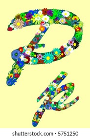 letter p  with flowers