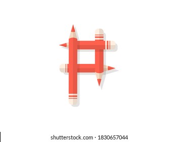 Letter P font made of pencils. Vector design element for logo, banner, posters, card, labels etc. 

