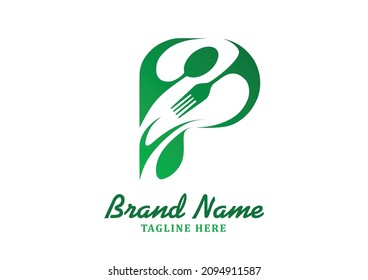 Letter P food logo design template