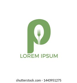 Letter P food logo vector illustration template. Spoon with letter P vector logo concept illustration.	