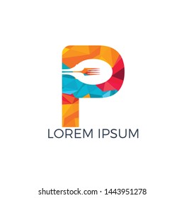 Letter P food logo vector illustration template. Spoon with letter P vector logo concept illustration.	