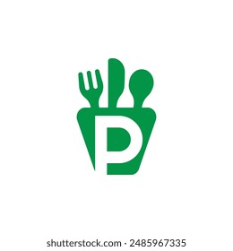Letter P with fork and spoon logo