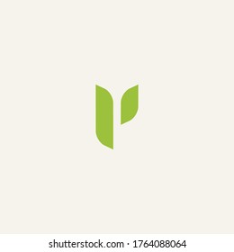 letter P form with leaf icon logo vector. Symbol Vector Design Template.