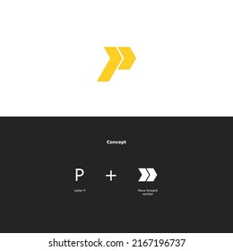 Logotipo Carta P Adelante Mínimo Sencillo Moderno para los servicios de entrega Rápido Movimiento Rápido Transporte Logístico Comercial