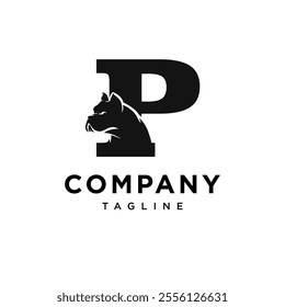 Letter P French Bulldog Logo Icon Vector