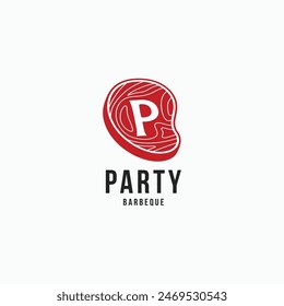 Letra P en logotipo de la loncha de carne fresca, icono, signo, símbolo Ilustración vectorial