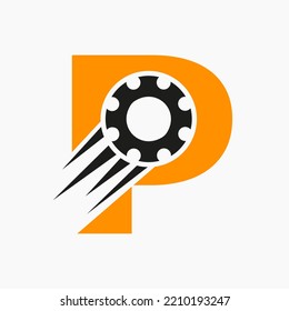 Letter P Gear Cogwheel Logo. Automotive Industrial Icon, Gear Logo, Car Repair Symbol