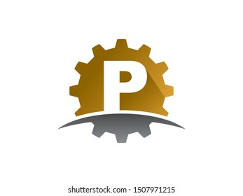 Letter P gear technology logo or symbol template design