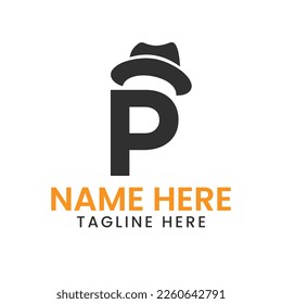 Letter P Gentlemen Hat Logo Design  Concept With Cowboy Hat Icon Template