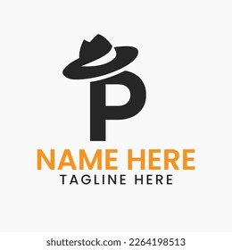 Letter P Gentlemen Hat Logo Design  Concept With Cowboy Hat Icon Template