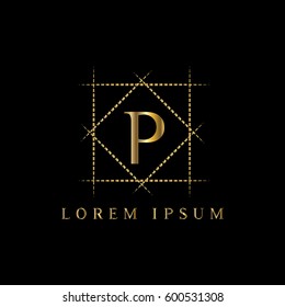 Letter P geometric  golden vector logo frame