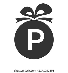 Letter P Gift Box Logo. Giftbox Icon Celebration Logo Element Template