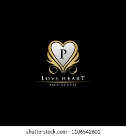 Letter P Gold Luxury Heart Icon Logo