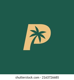 Letter P gold palm tree logo design vector illustration